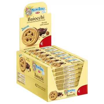 Mulino Bianco Baiocchi mogyorós és kakaós krémmel töltött keksz 28g